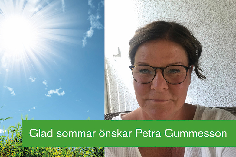 Kommundirektören och texten "Glad sommar önskar Petra Gummesson"