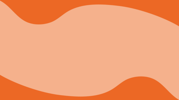 Orange fyrkant helfärgad med grafiska element i toppen och botten