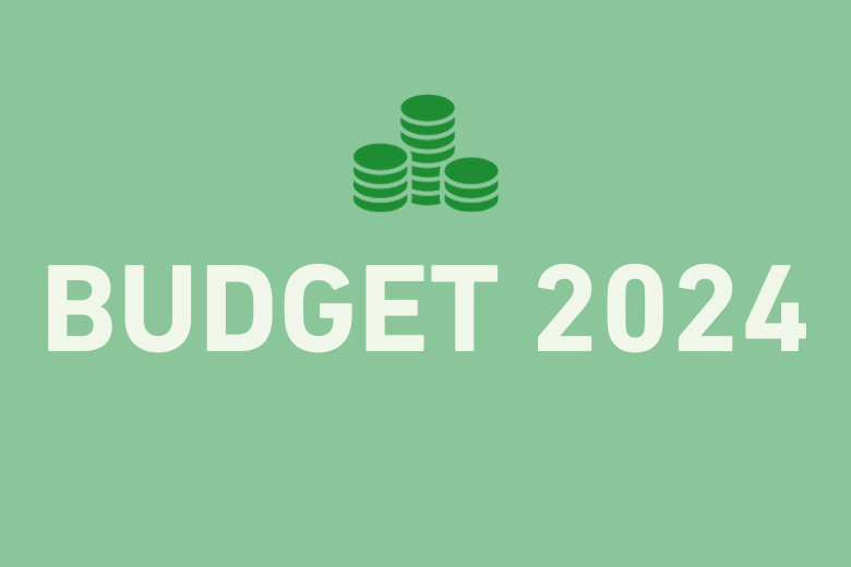 Grön text där det står: budget 2024